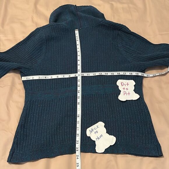 Apt9 szXL bluish/turquoise shawl collar 1 button ribbed knit cardigan EUC - Picture 7 of 7